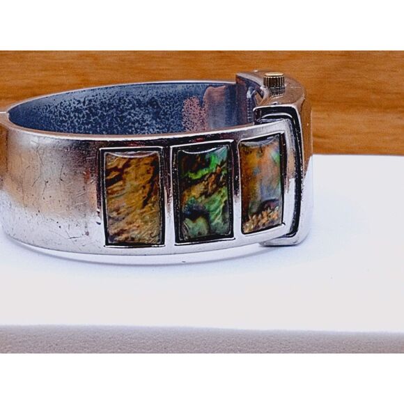 1980s Accutime K977 Vivani Abalone Inset Vintage Cuff Bracelet Watch - Picture 10 of 11